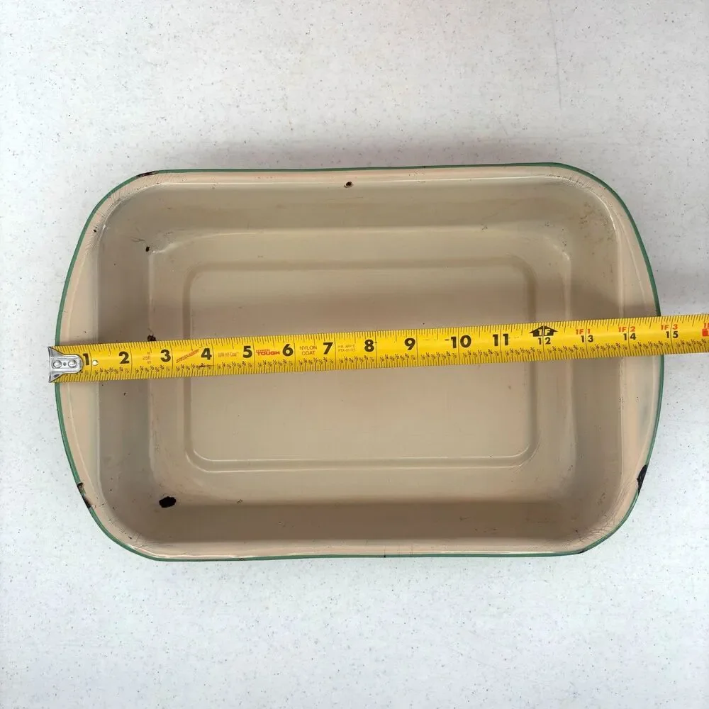 Vintage Enamel Ware Rectangle Baking Pans Country Rustic Farmhouse Primitive